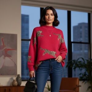 NOC Women's hot pink Leopard Print Sweater size